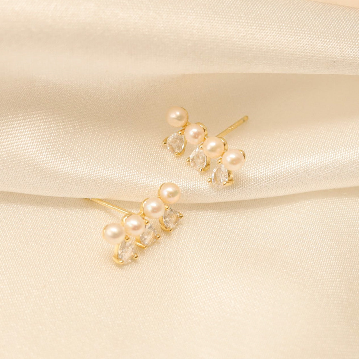 Triple Stone Stud Earrings