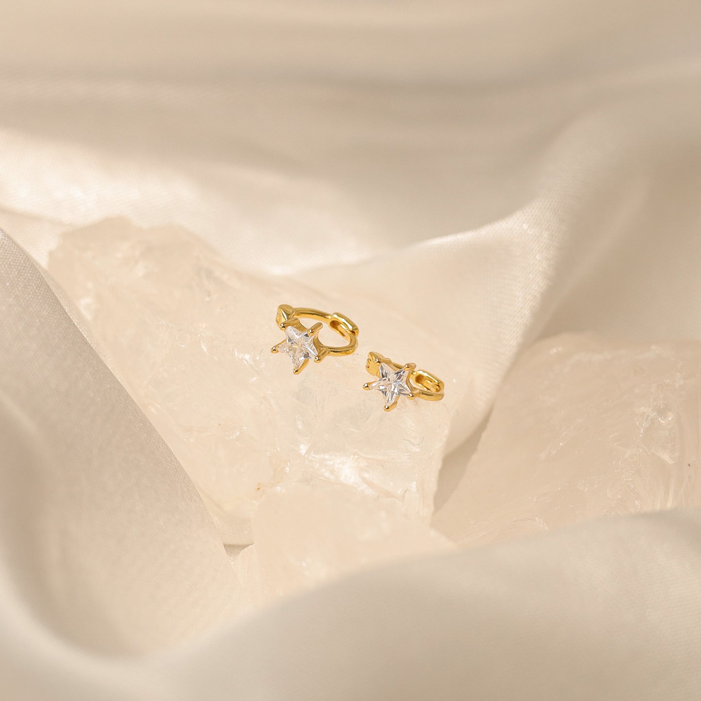 Tiny Diamond Star Hoop Earrings