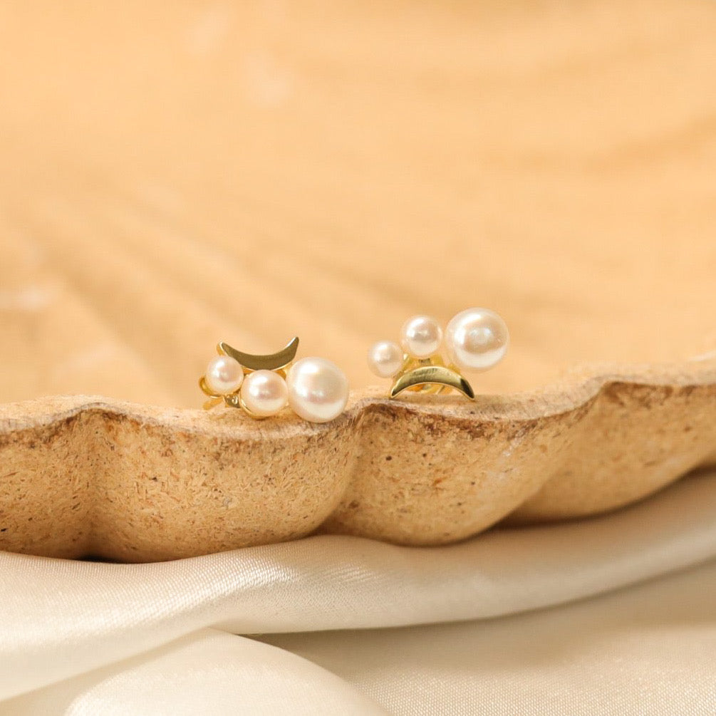 Triple Pearl Stud Earrings
