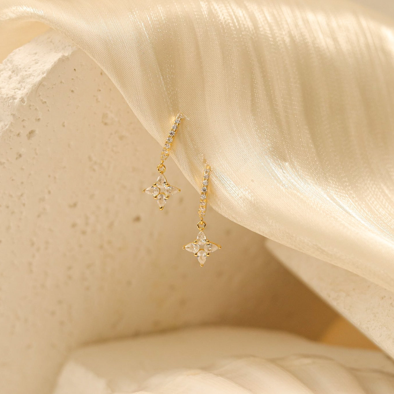 Four Leaf Clover Drop Huggie Earrings