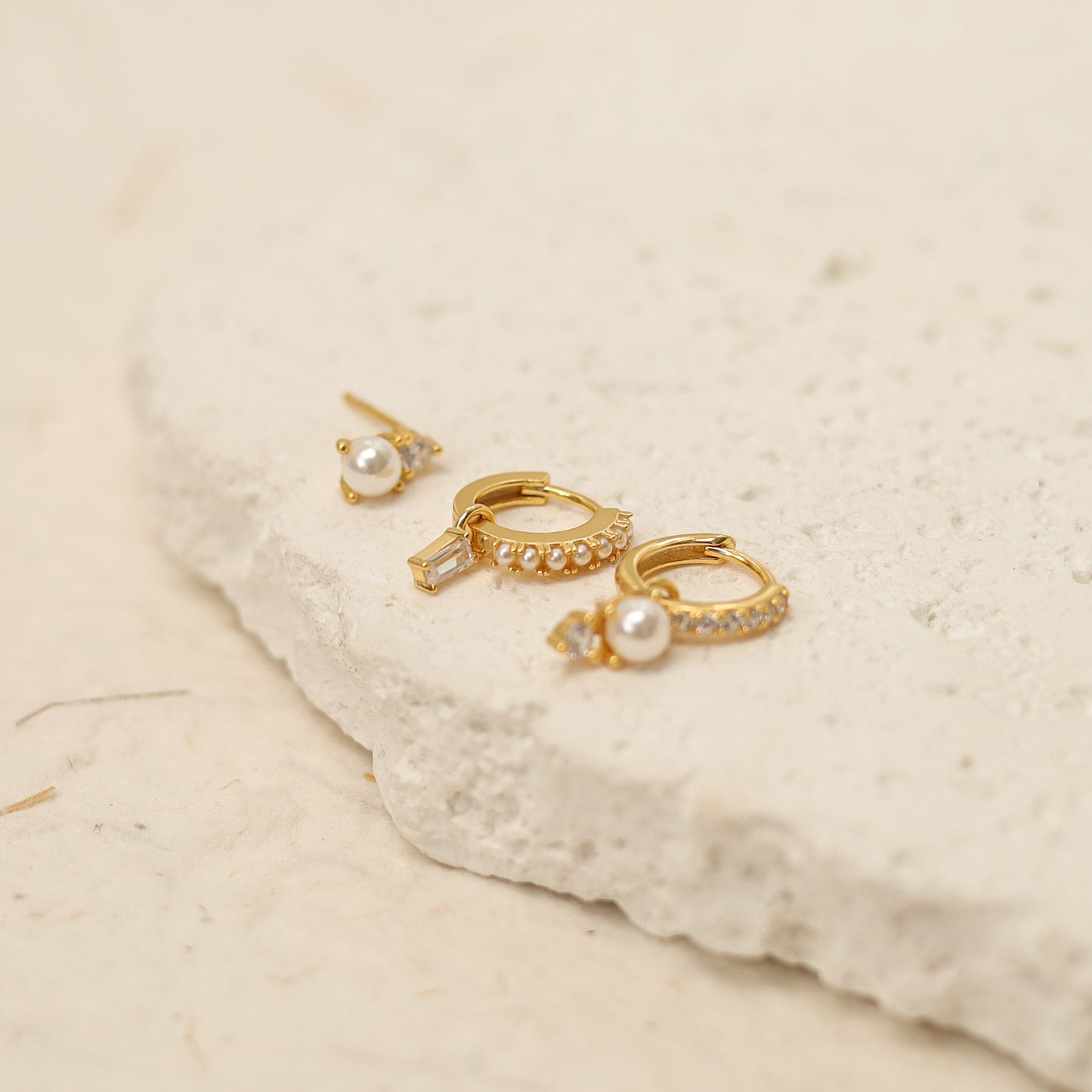 Tiny Crystal Pearl Drop Earrings