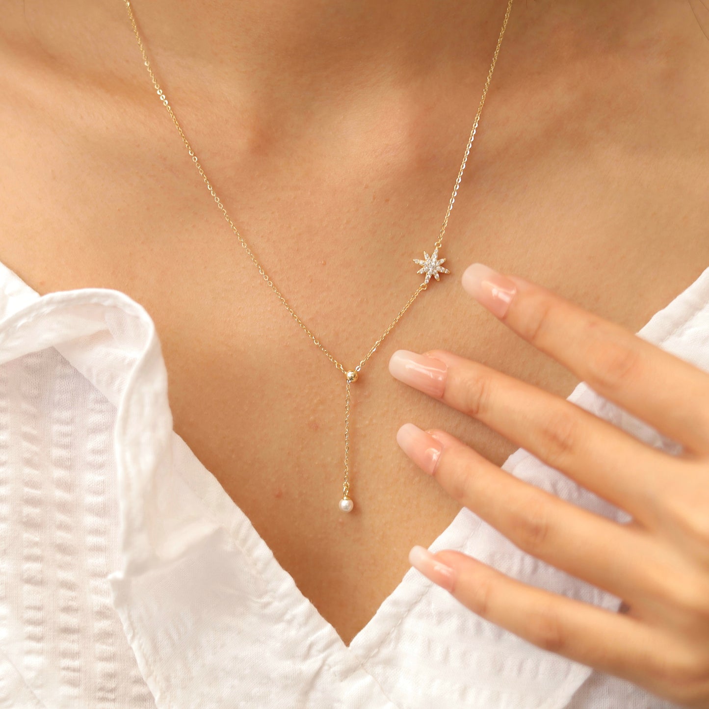 Silver Star Lariat Y Shaped Necklace