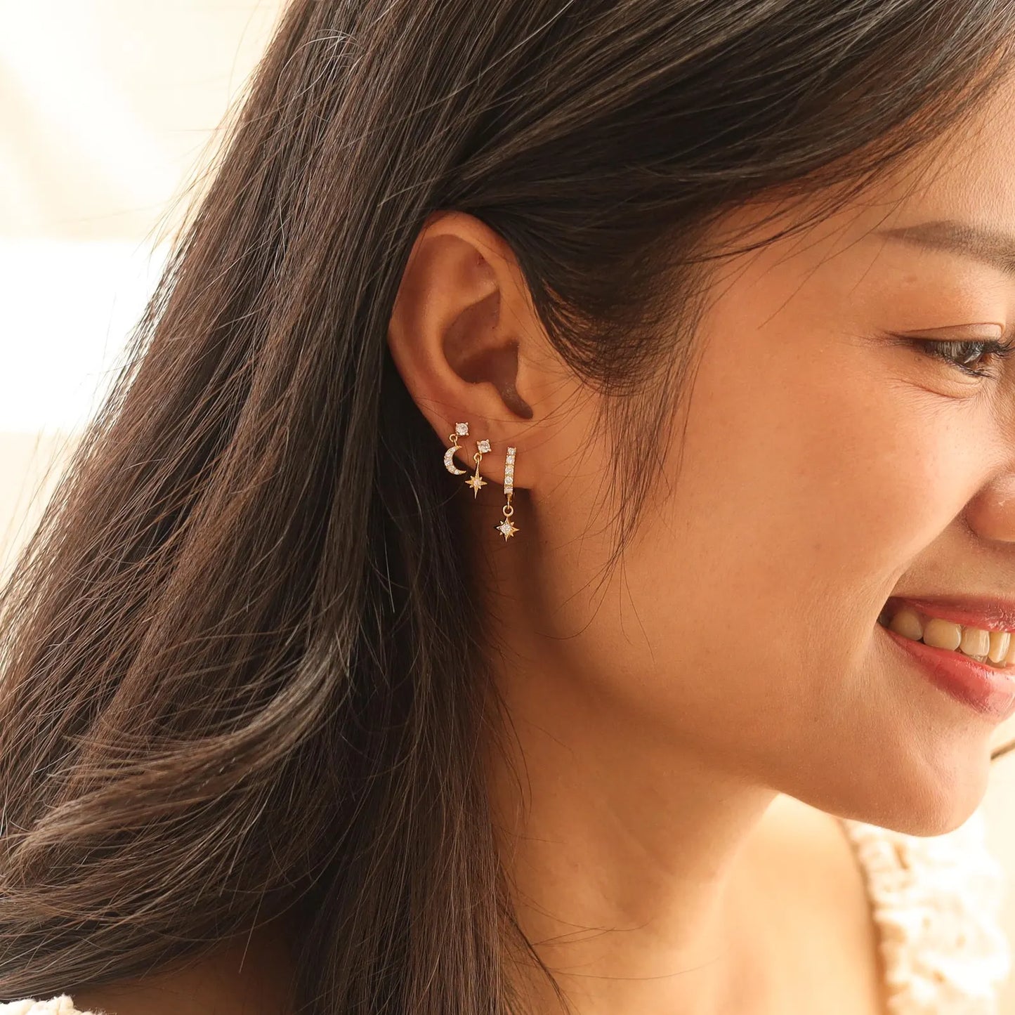 Moon Drop Stud Earrings