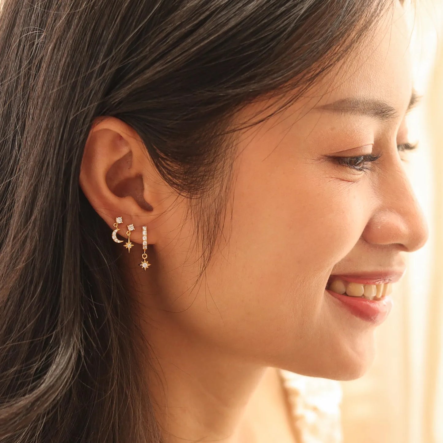 Triple Moon and Star Earring Set