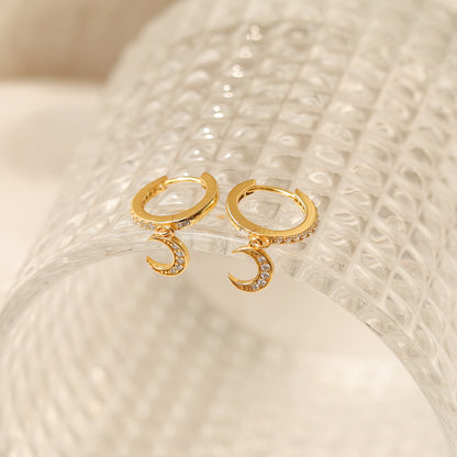 Clear Stone Moon Hoop Earrings
