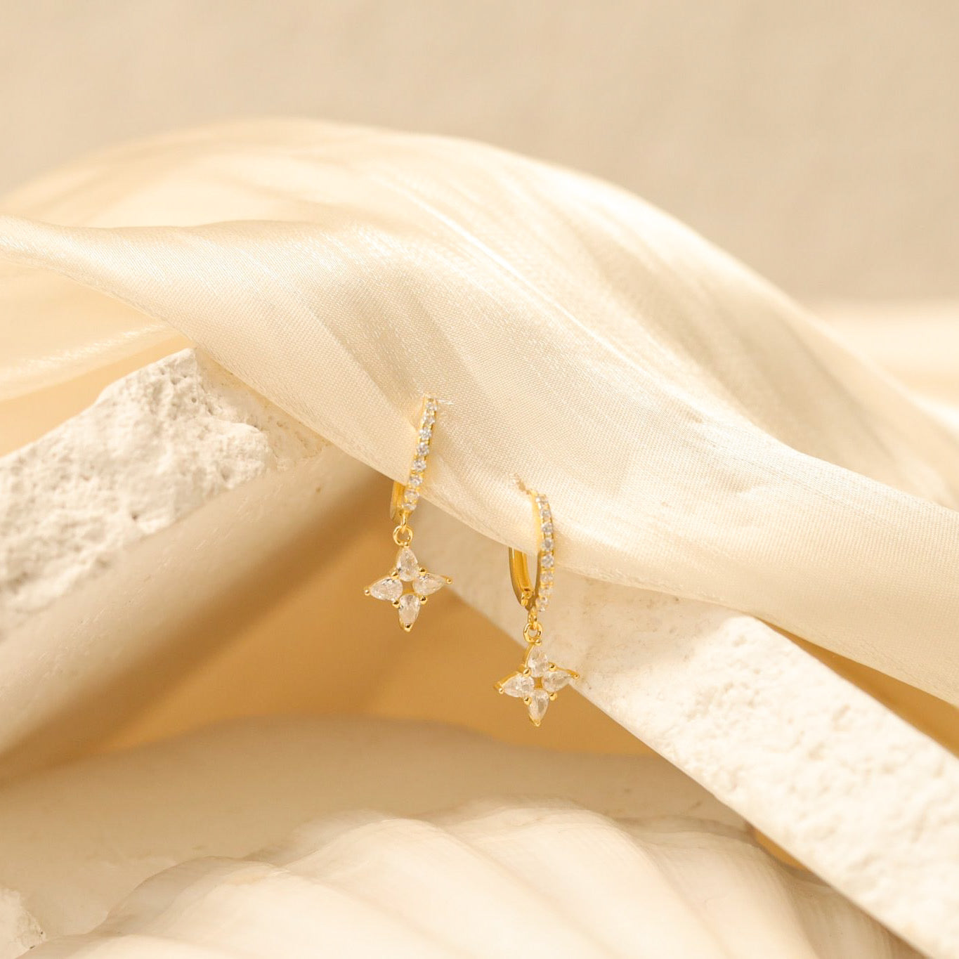 Four Leaf Clover Drop Huggie Earrings