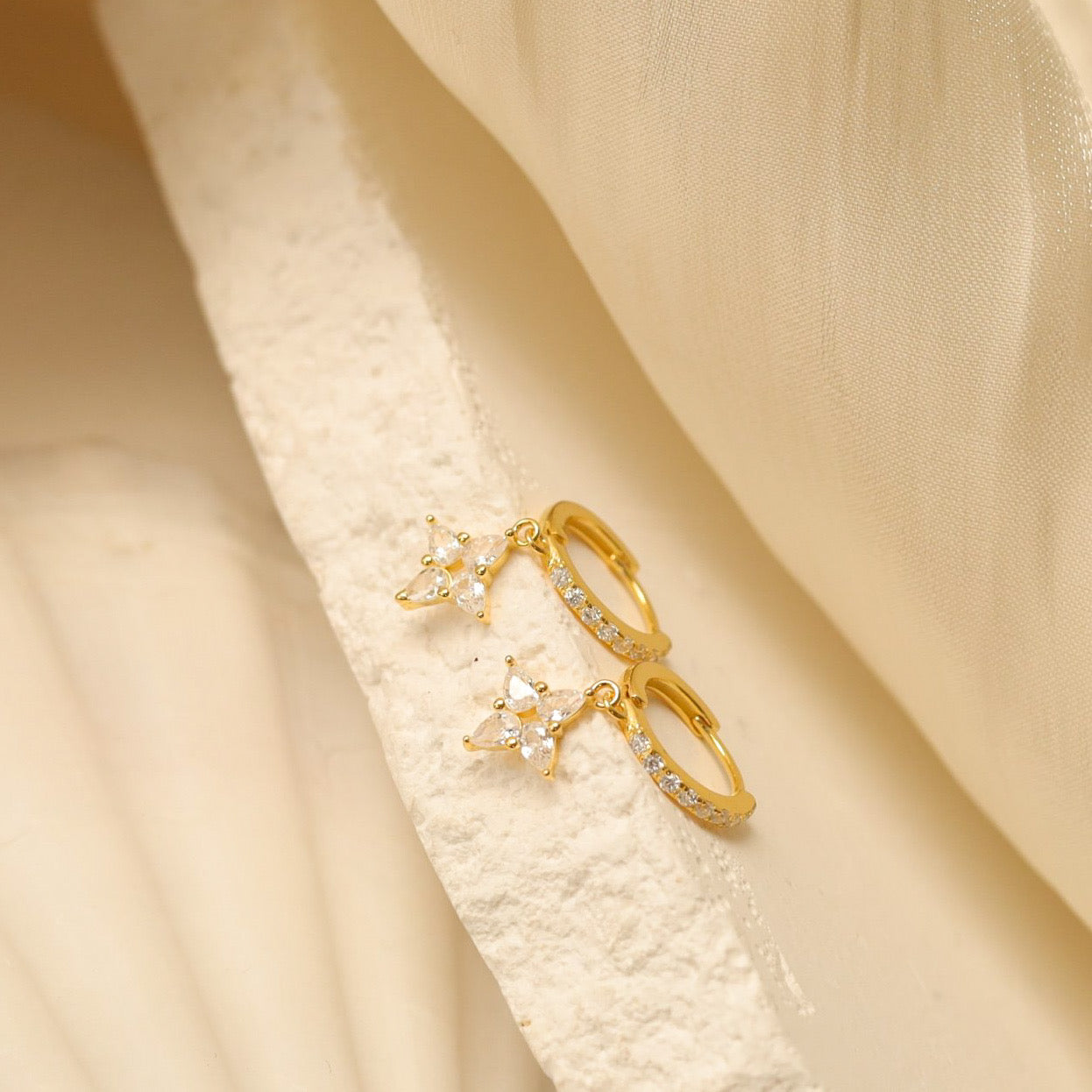 Four Leaf Clover Drop Huggie Earrings