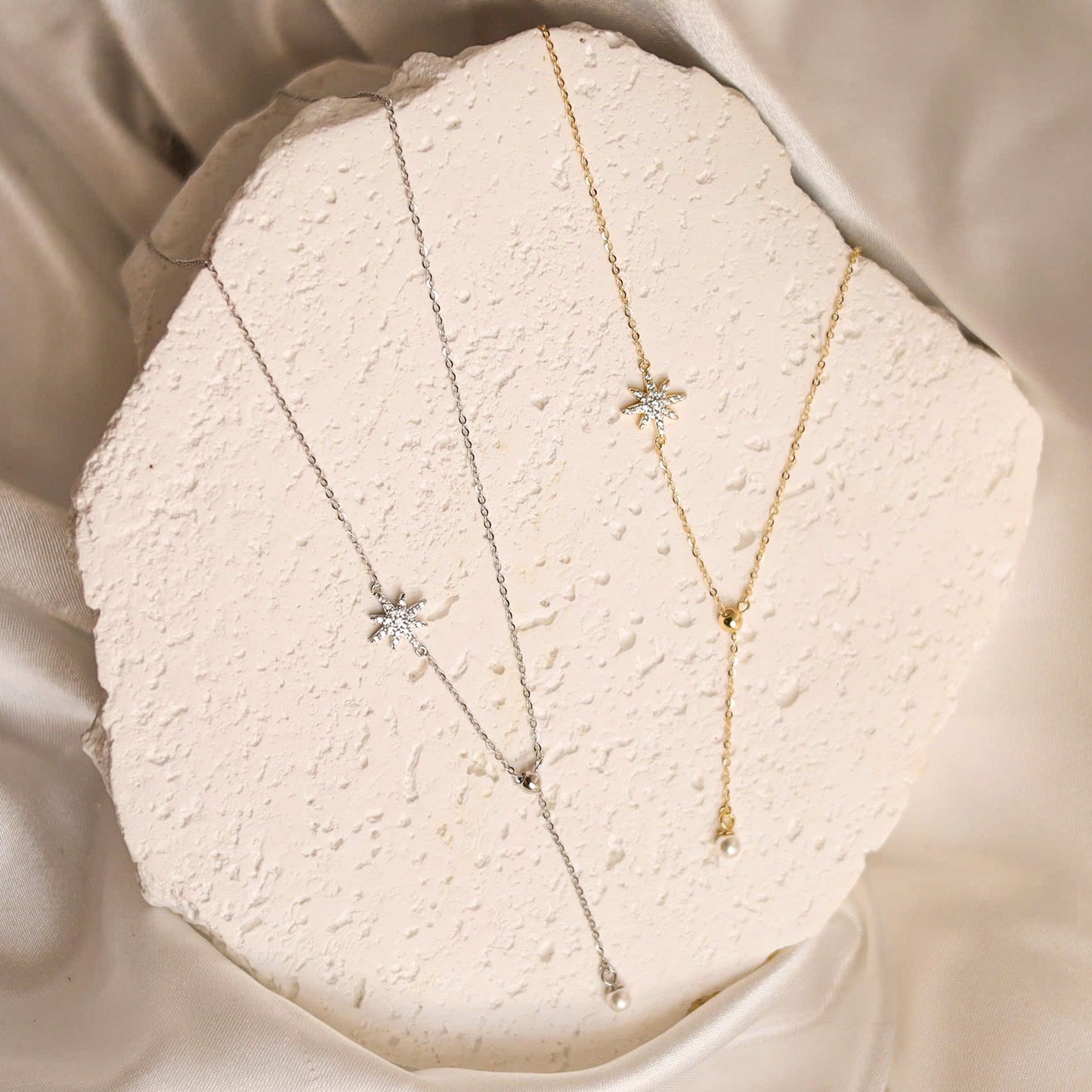 Silver Star Lariat Y Shaped Necklace