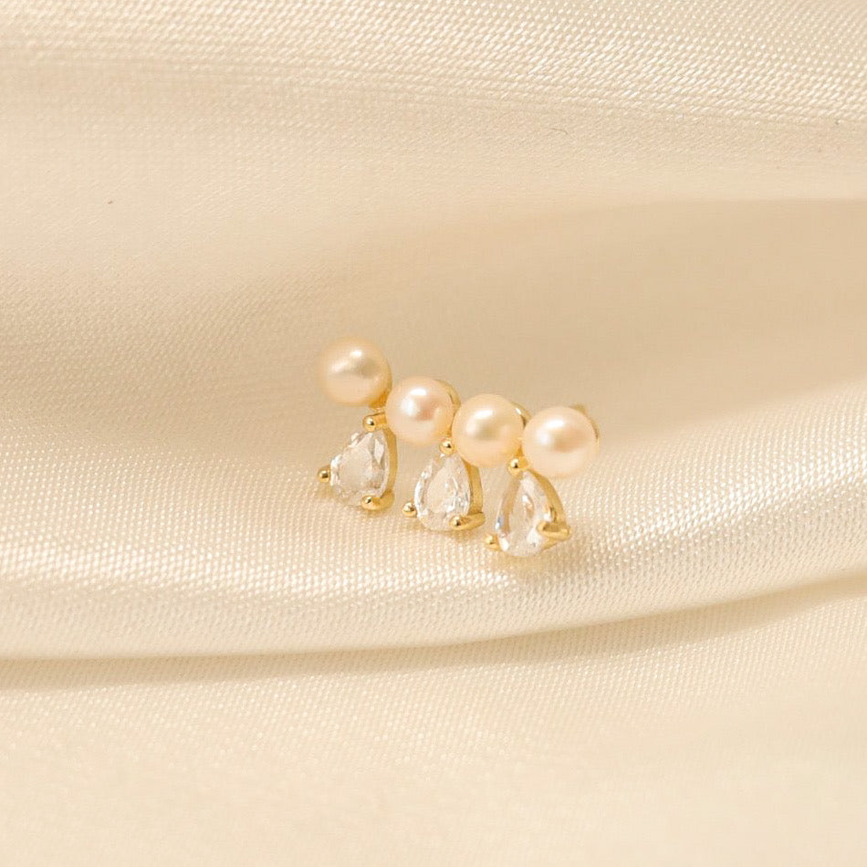 Triple Stone Stud Earrings