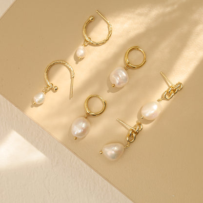Twisted Hoop Pearl Drop Earrings