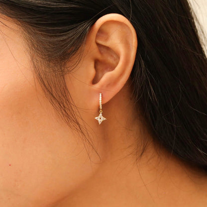 Four Leaf Clover Drop Huggie Earrings