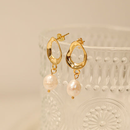 Huggie Pearl Drop Earrings
