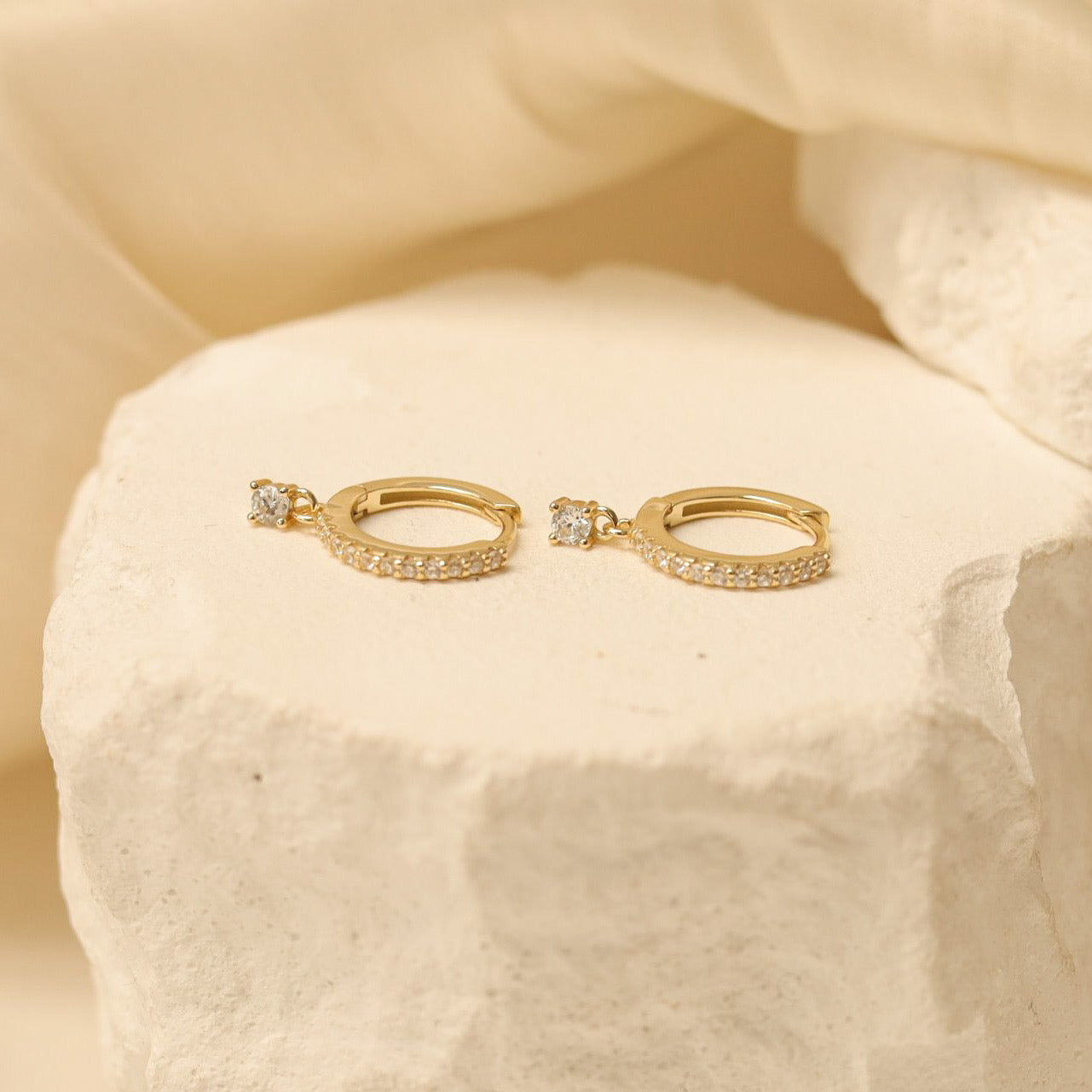 Clear Stone Drop Hoop Earrings