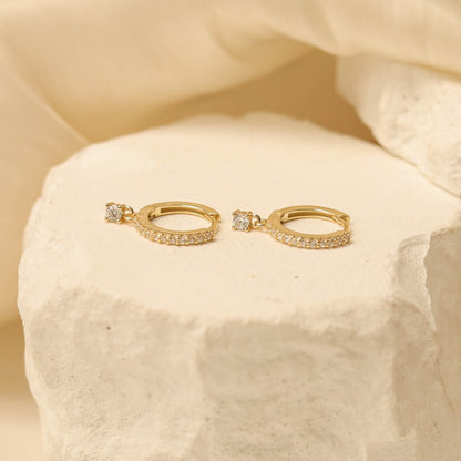 Clear Stone Drop Hoop Earrings