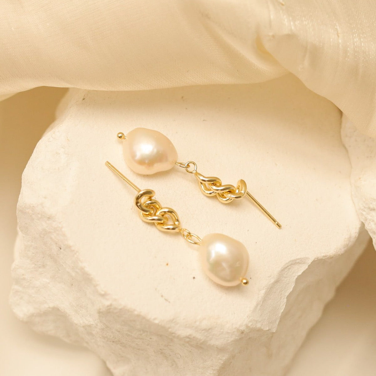 Twisted Hoop Pearl Drop Earrings