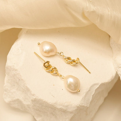 Twisted Hoop Pearl Drop Earrings