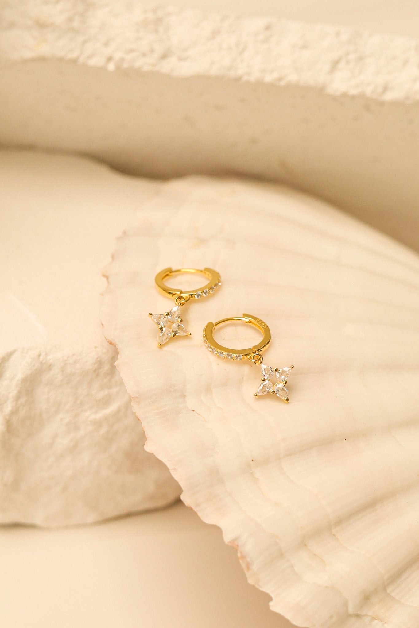 Four Leaf Clover Drop Huggie Earrings