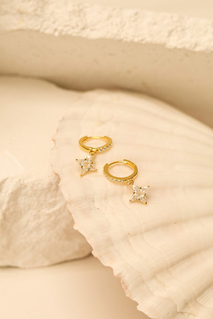 Four Leaf Clover Drop Huggie Earrings