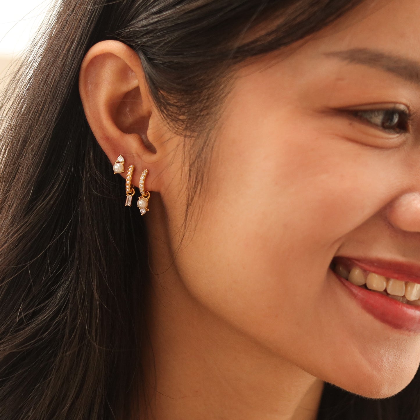 Tiny Crystal Pearl Drop Earrings