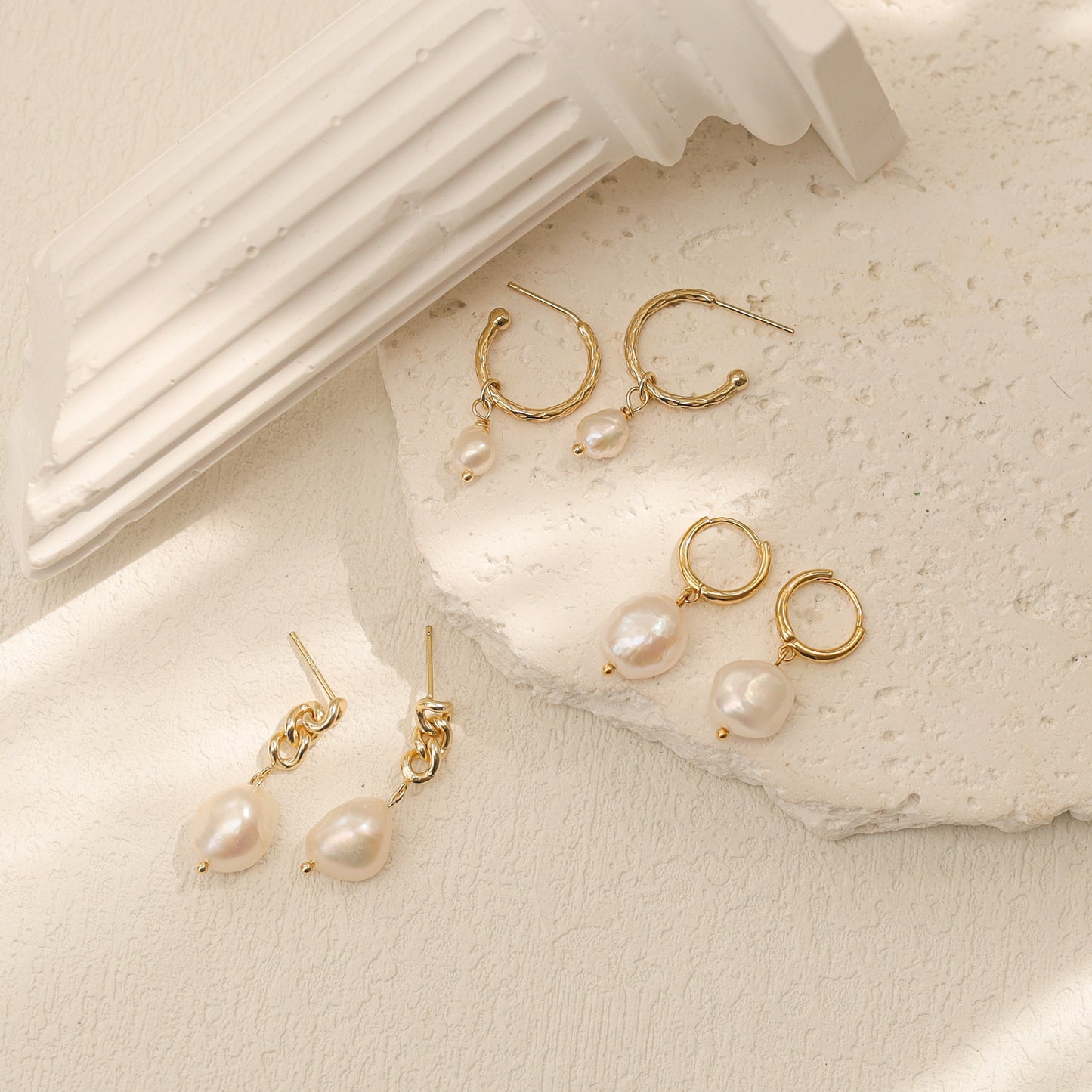 Twisted Hoop Pearl Drop Earrings