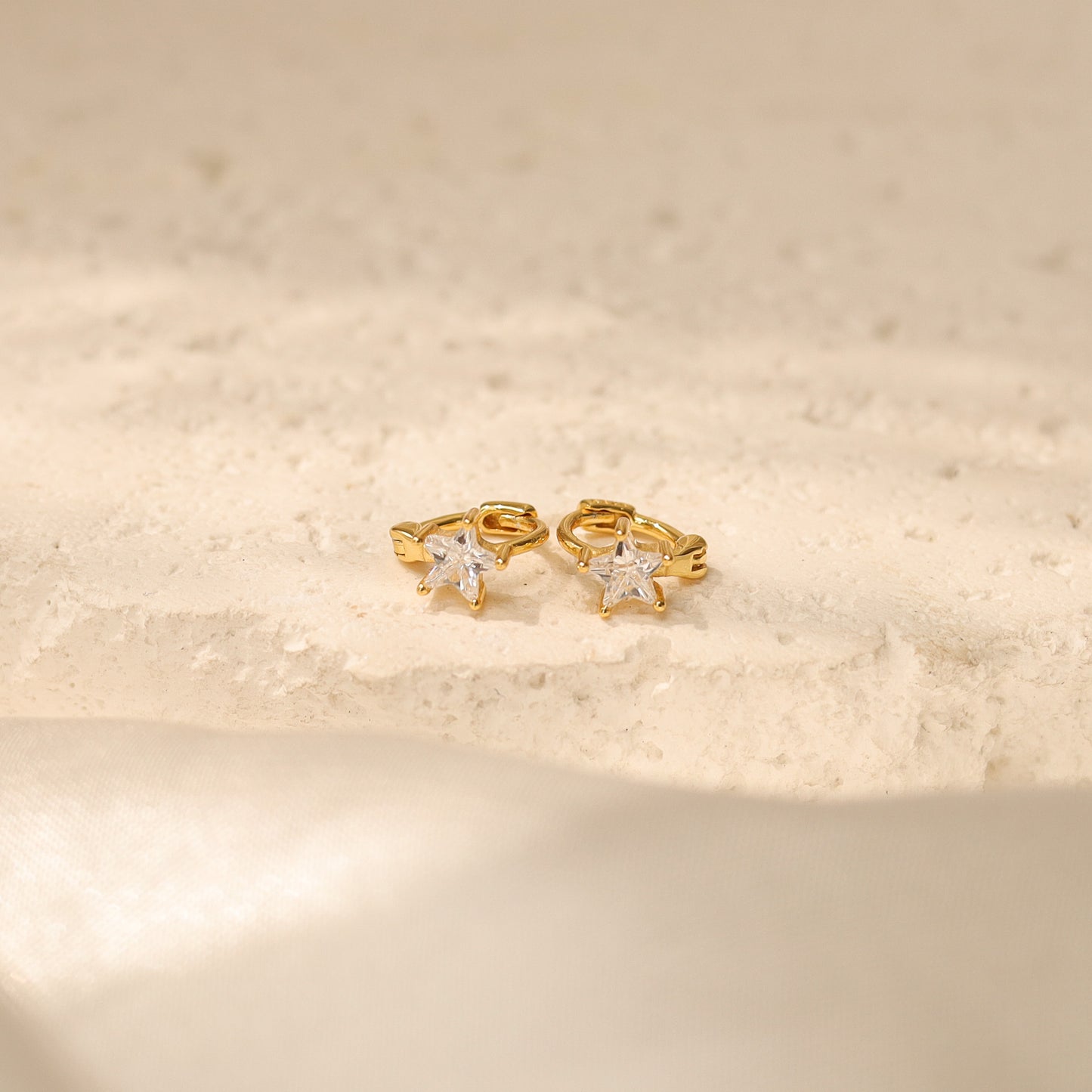 Tiny Diamond Star Hoop Earrings