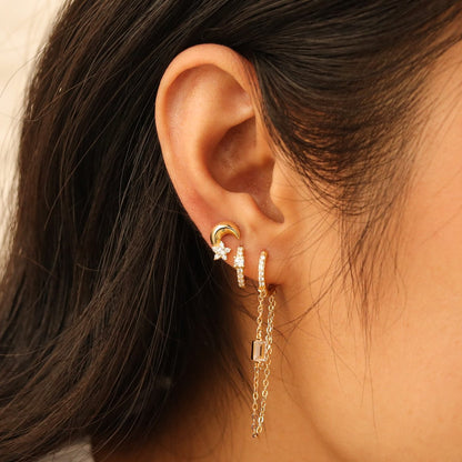 Tiny Moon Star Stud Earrings