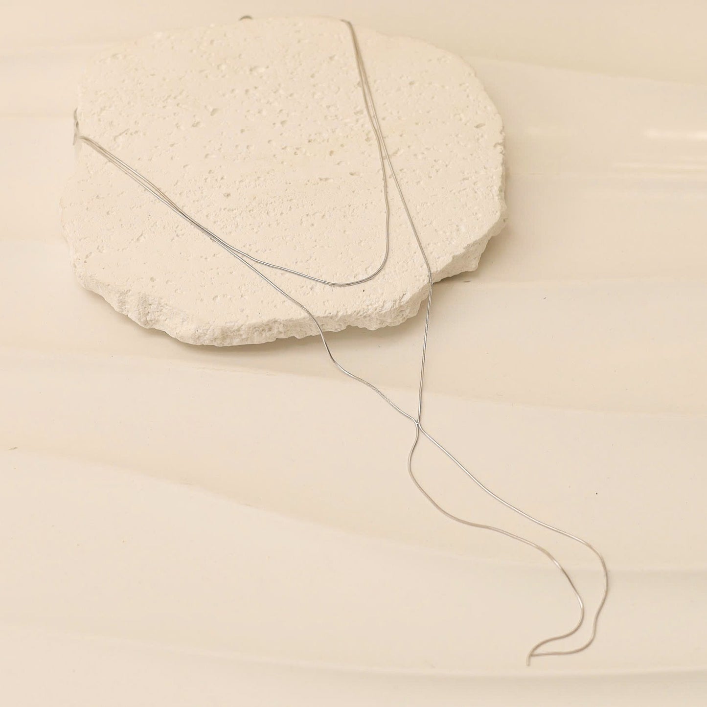 Silver Long Layered Silver Y Shaped Necklace