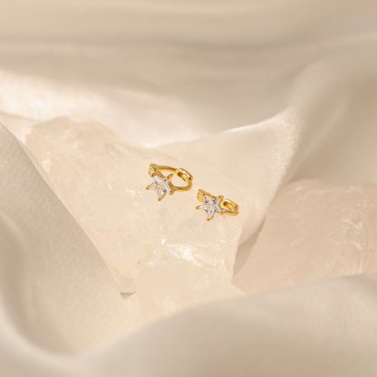 Tiny Diamond Star Hoop Earrings