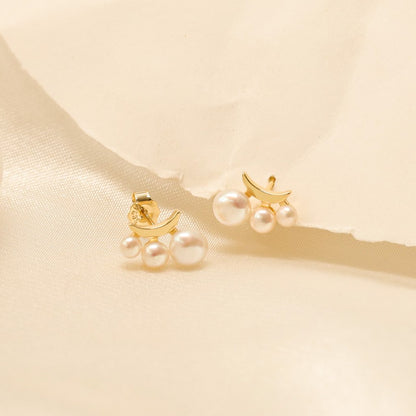 Triple Pearl Stud Earrings