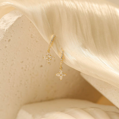 Four Leaf Clover Drop Huggie Earrings