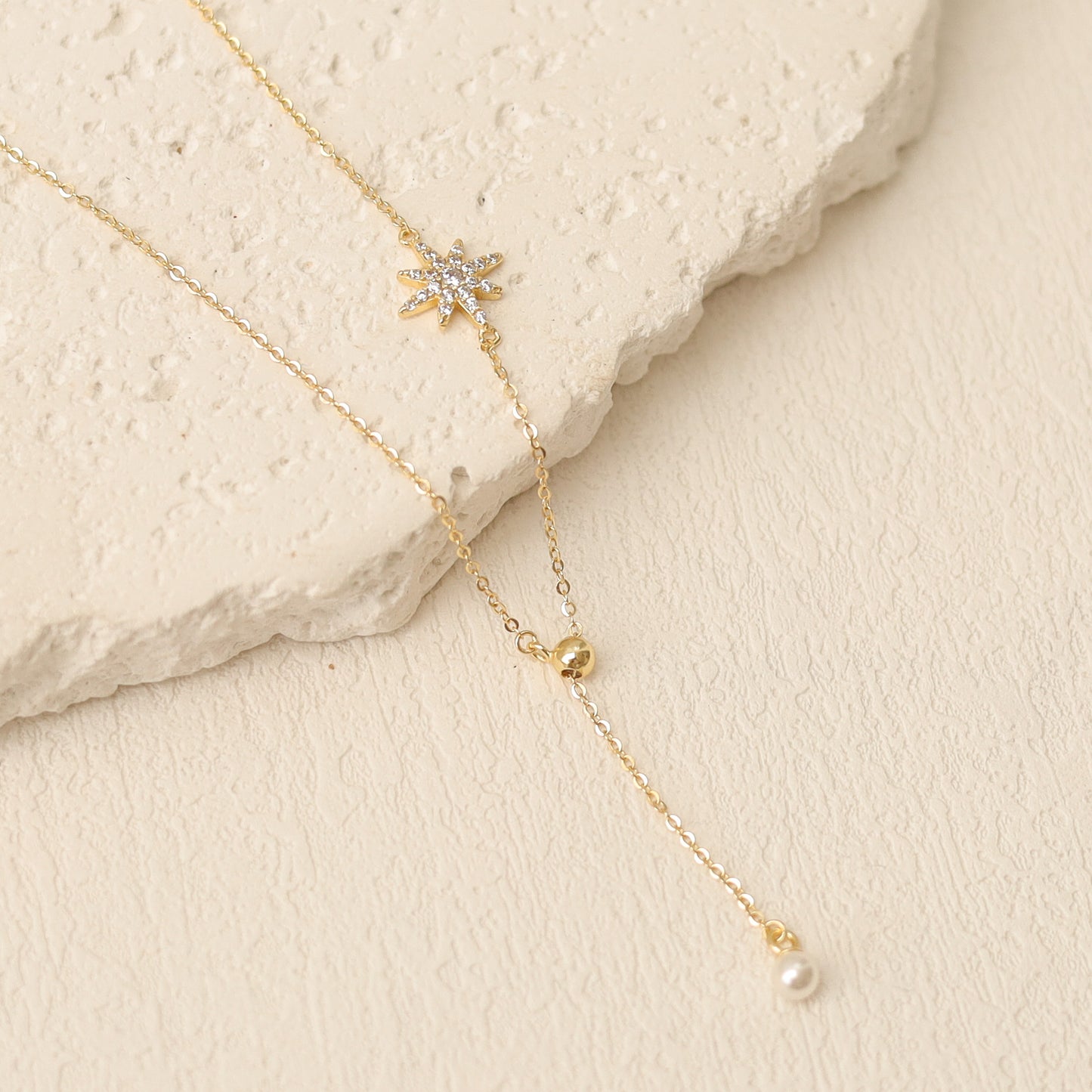 Silver Star Lariat Y Shaped Necklace
