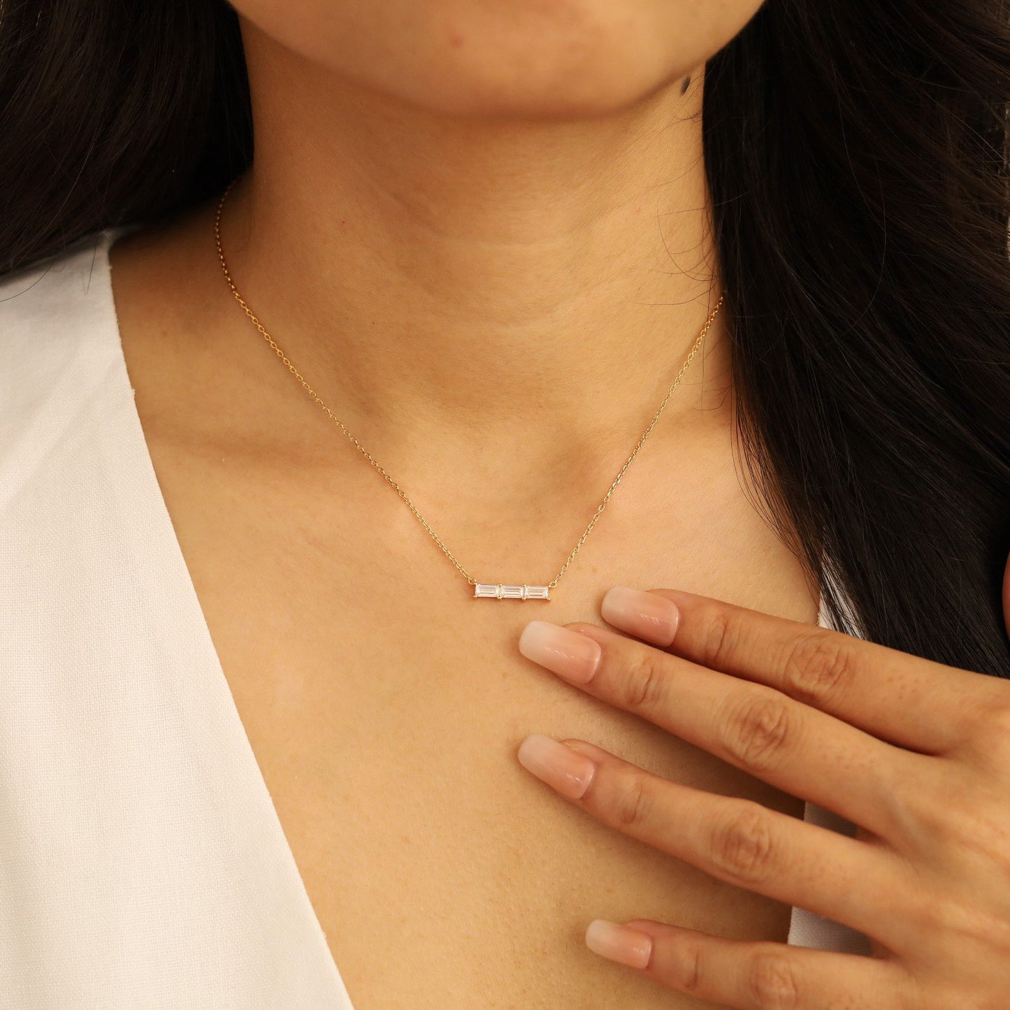 Triple Diamond Bar Necklace