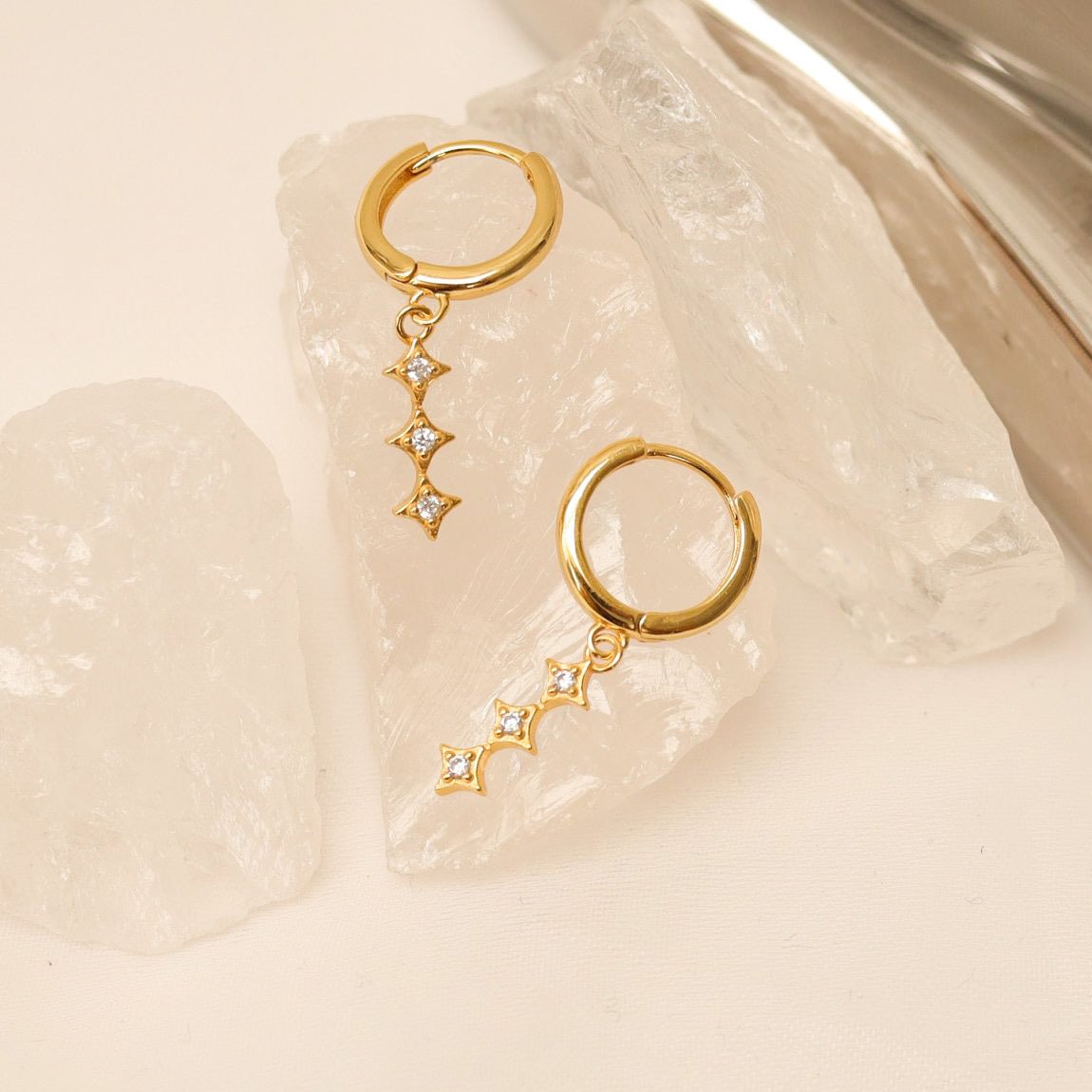 Triple Star Huggie Earrings