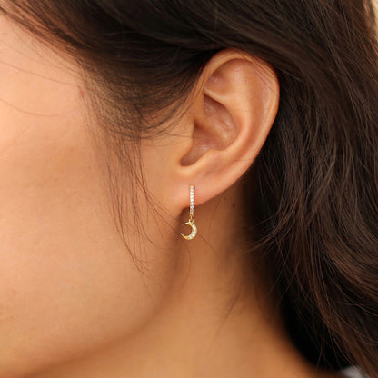 Clear Stone Moon Hoop Earrings