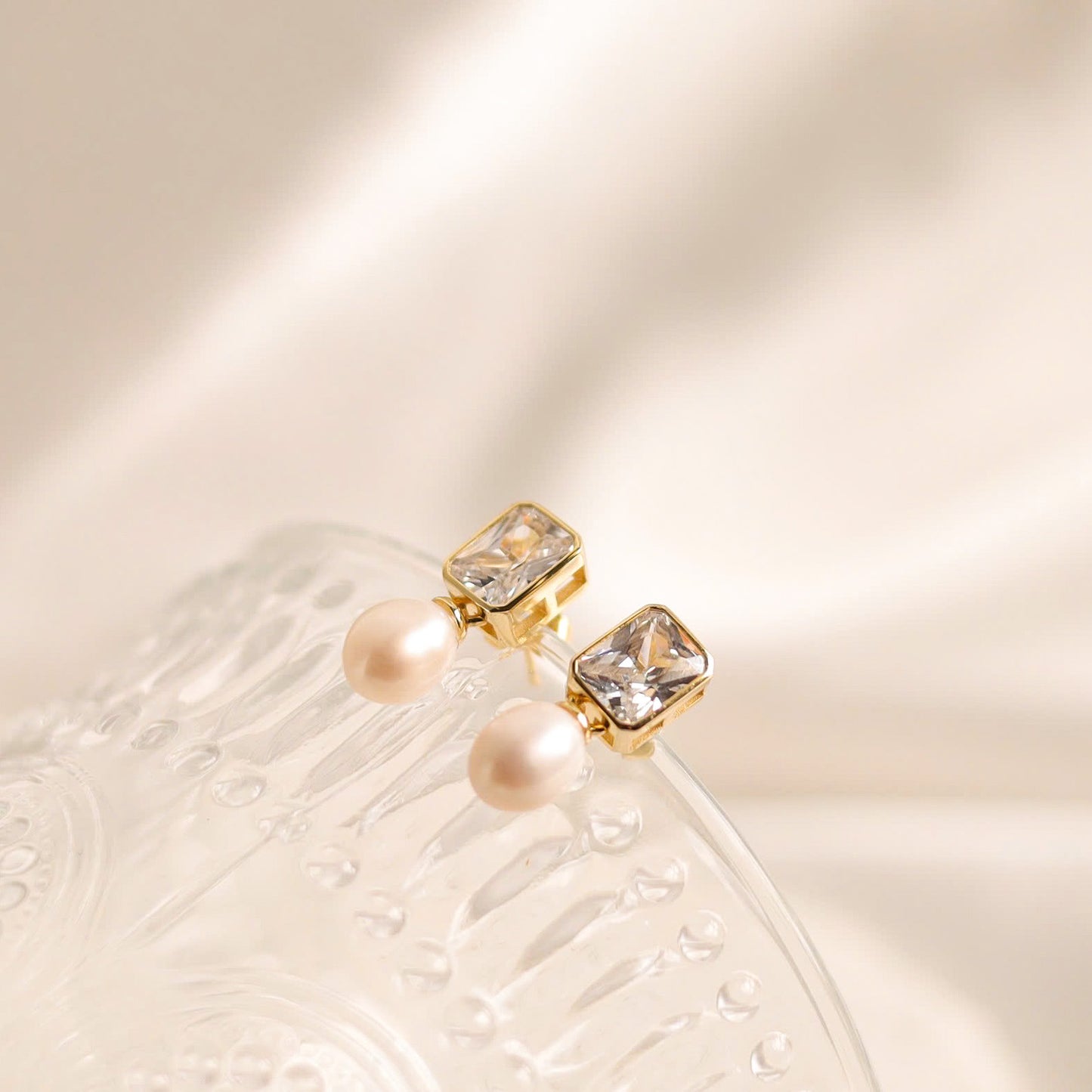 Square Stone With Pearl Earrings