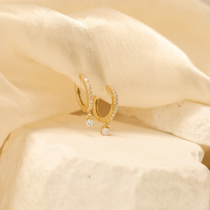 Clear Stone Drop Hoop Earrings