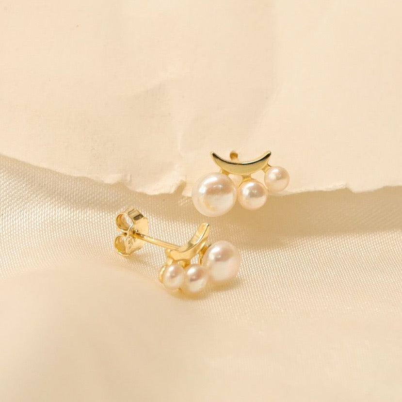 Triple Pearl Stud Earrings