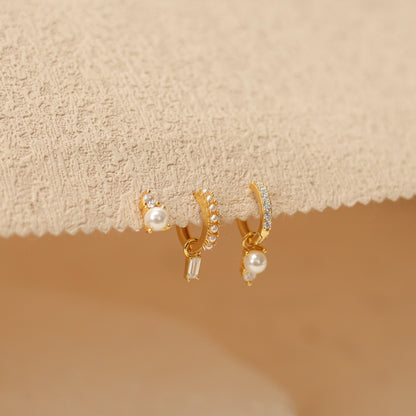 Tiny Crystal Pearl Drop Earrings