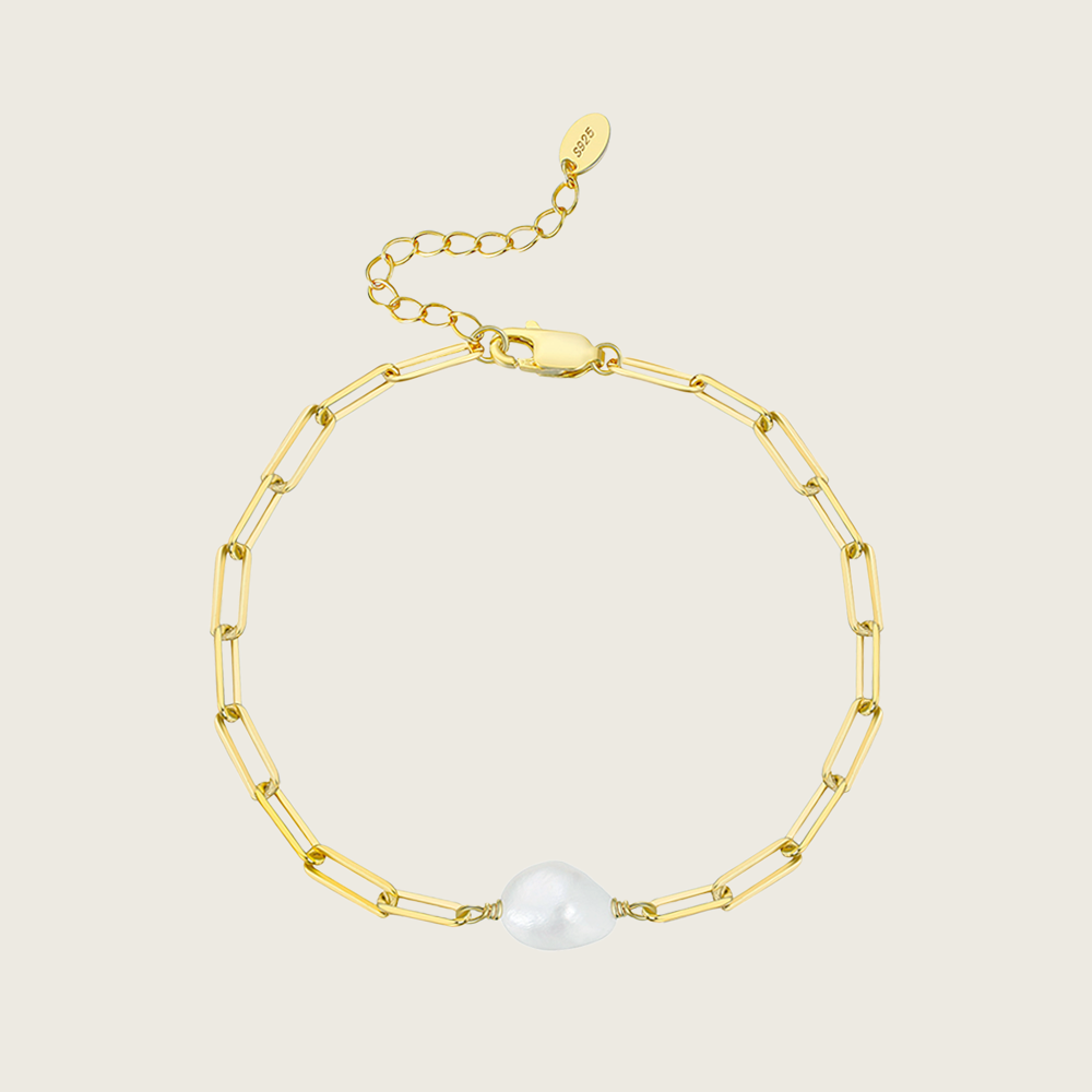 Single Pearl Link Chain Bracelet