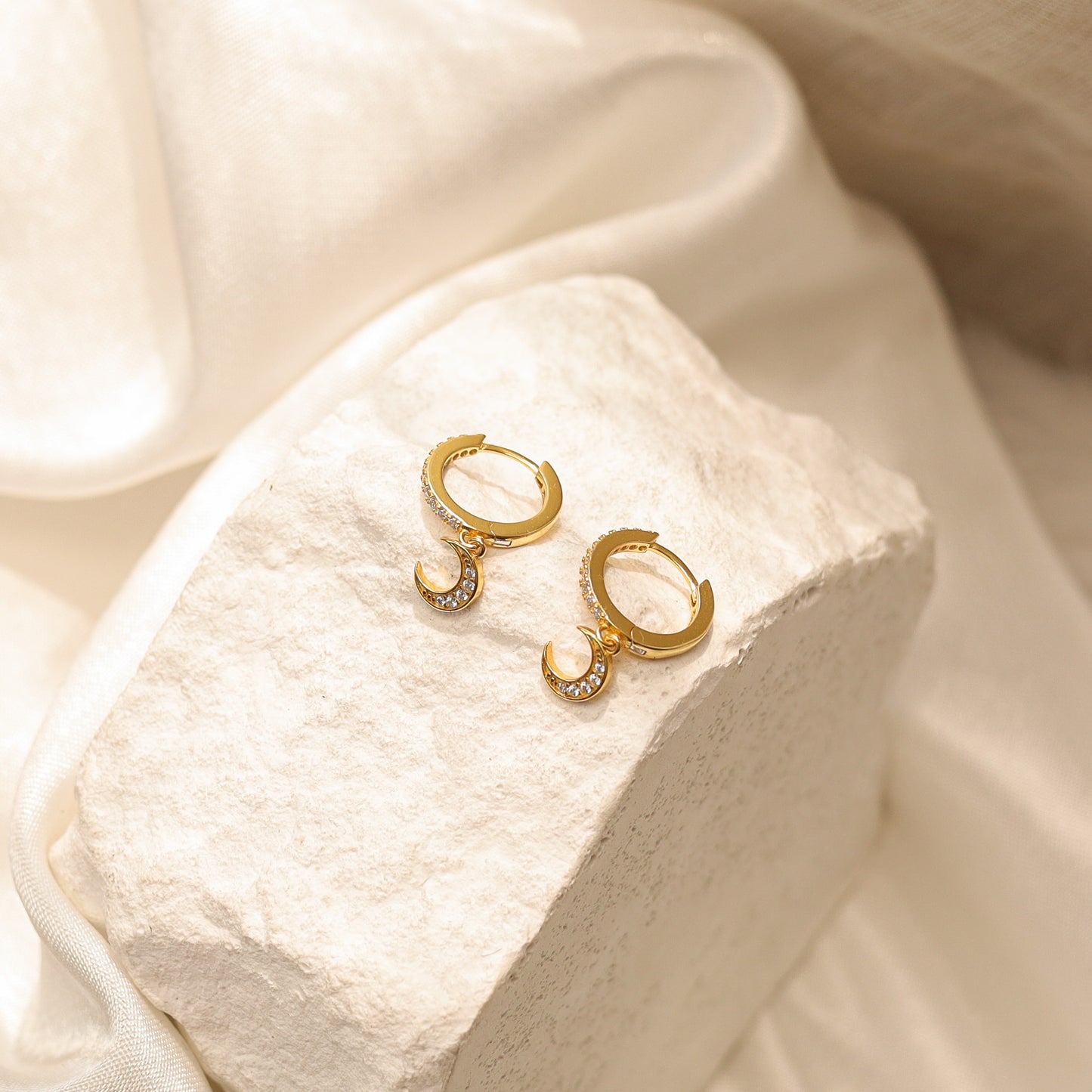 Clear Stone Moon Hoop Earrings