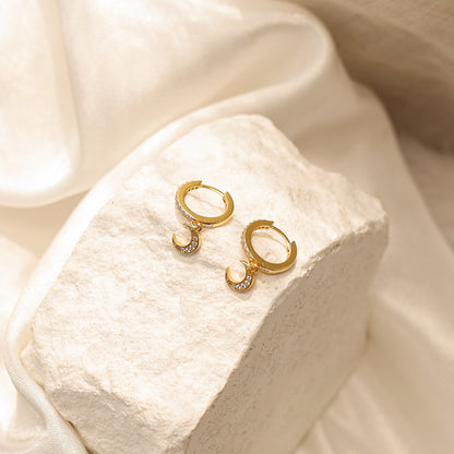 Clear Stone Moon Hoop Earrings