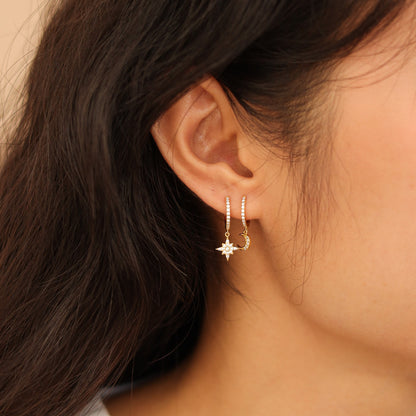 Clear Stone Moon Hoop Earrings