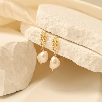 Twisted Hoop Pearl Drop Earrings