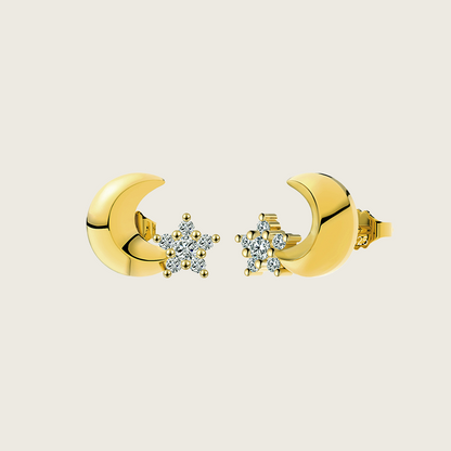 Tiny Moon Star Stud Earrings