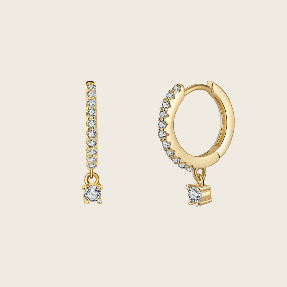 Clear Stone Drop Hoop Earrings