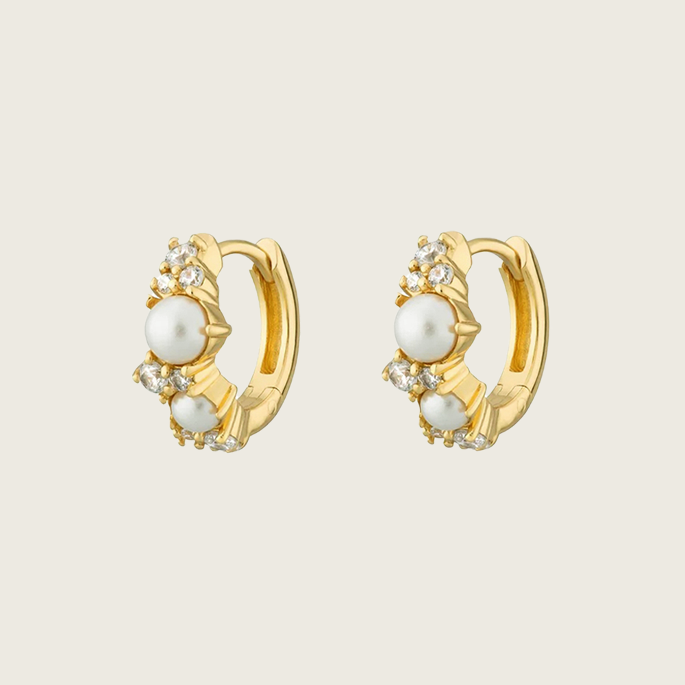 Mixed Pearl Stone Huggie Earrings