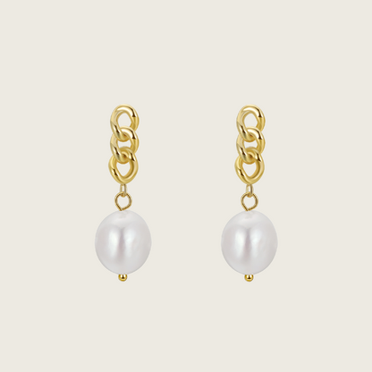Twisted Hoop Pearl Drop Earrings