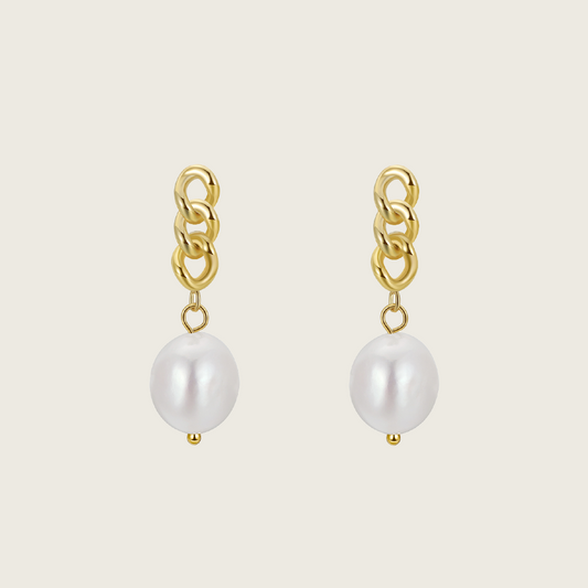 Twisted Hoop Pearl Drop Earrings