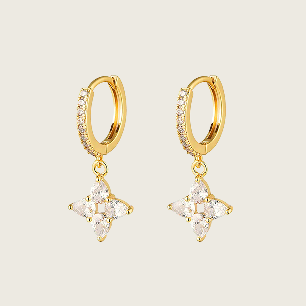 Four Leaf Clover Drop Huggie Earrings