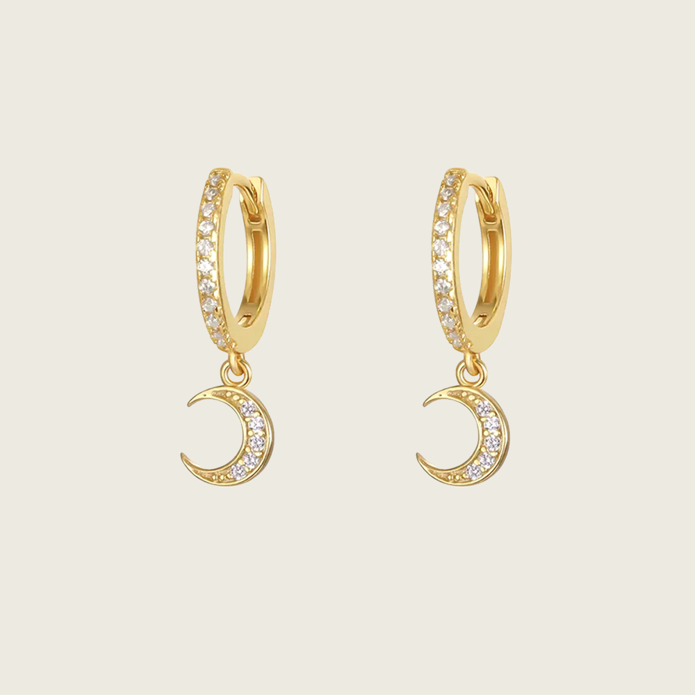 Clear Stone Moon Hoop Earrings